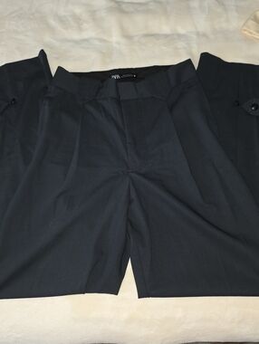 Zara Navy Cargo Pants High Waisted Utility Trousers Small